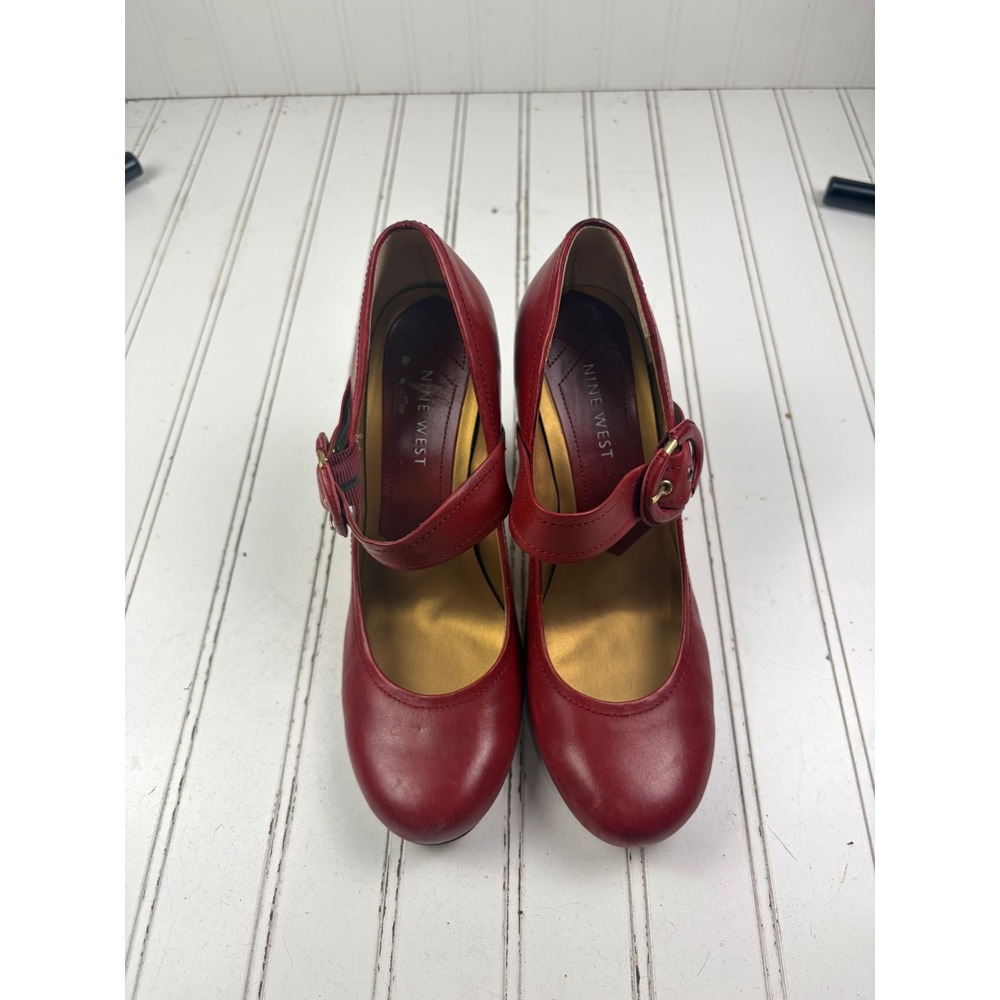 Nine West Vintage Y2K Red Leather Mary Jane Block Heel Pumps Women's 8.5M - Picture 3 of 11
